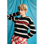 Model wearing HADES Blondie Parallel Lines jumper