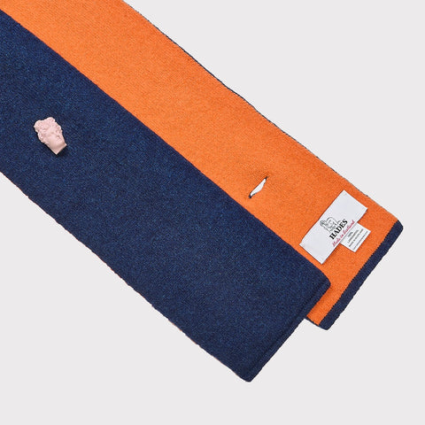 Flatshot image of label and button detail of Greek head Scarf 