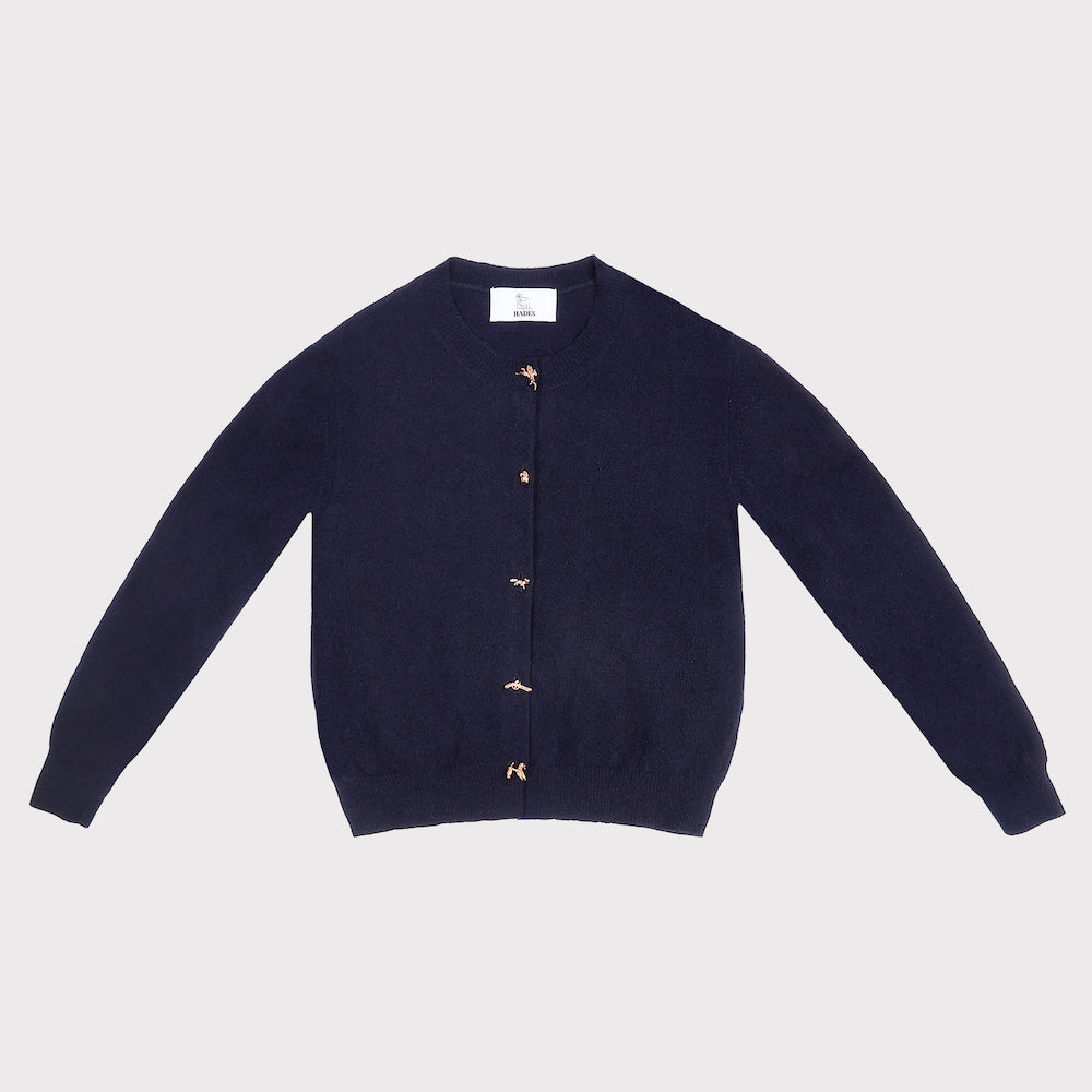 Image of the front of the HADES Misfortune Charm Cardigan
