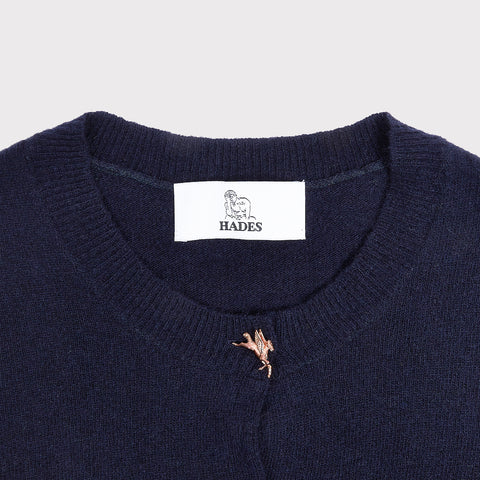 Image of the neckline on the HADES Misfortune Charm Cardigan