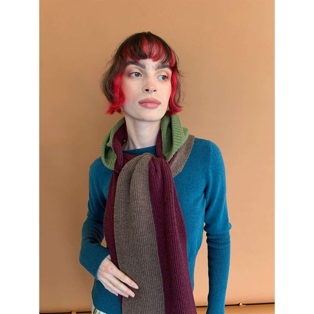 Model wearing Hades Hooded Scarf.
