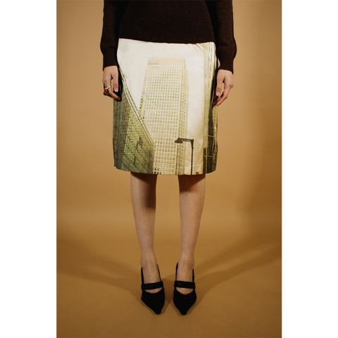 Detail shot of the Metropolis A-Line Skirt from the DADA Collection