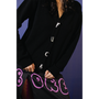 Black cardigan with FUCK buttons