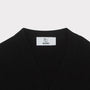 Front flat shot of the black carrington cardigan necklabel