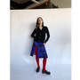 Model wearing the black carrington cardigan with gold plated letters spelling FU*K styled with the 'No Exit' skirt and the pink hooded scarf