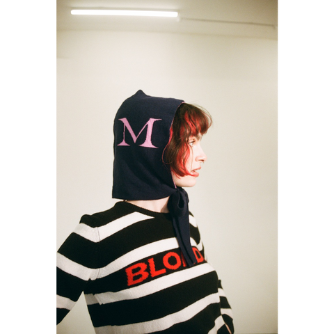 HADES Alphabet letter M hood model wearing