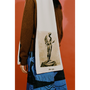 Model wearing the HADES Narcissus scarf in Ivory and Black