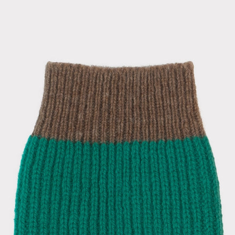 Detail shot of the teal & mushroom arm warmers 