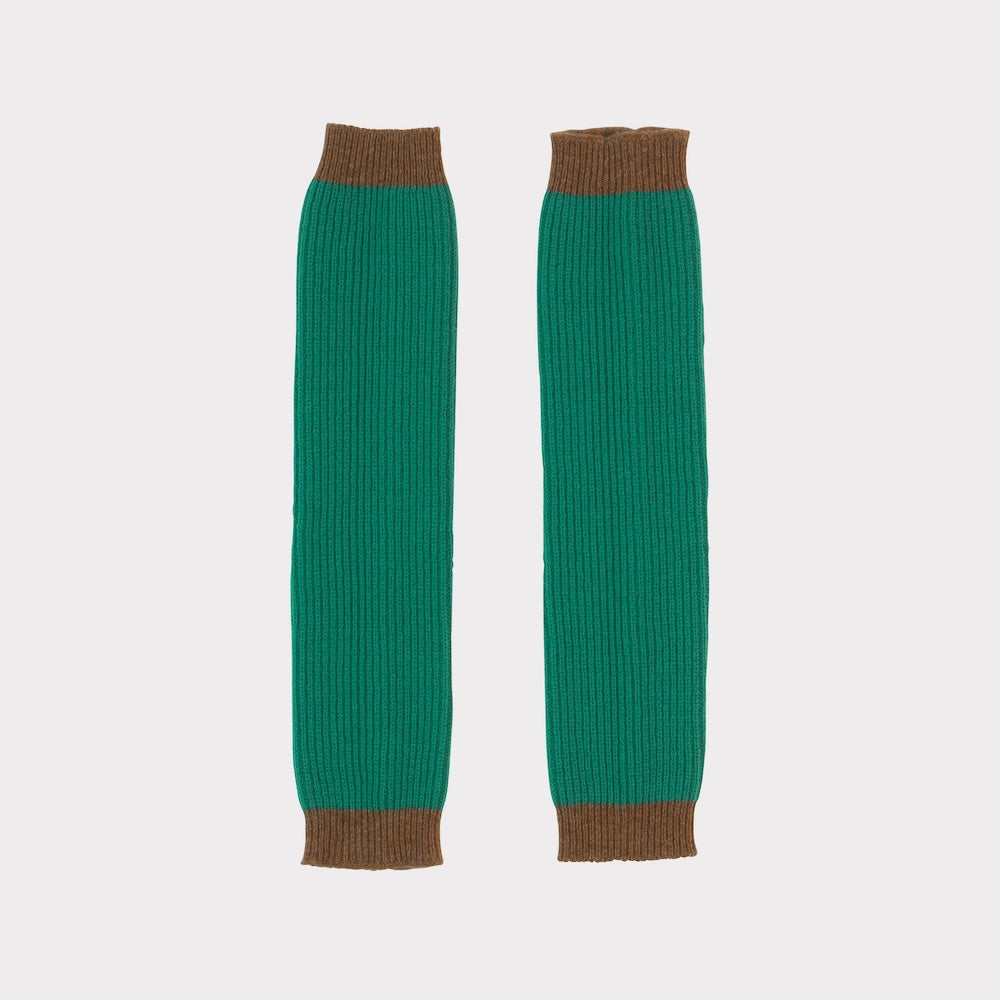 Flatshot of the teal & mushroom arm warmers 
