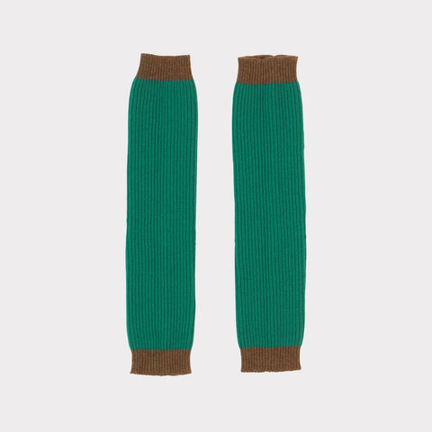 Flatshot of the teal & mushroom arm warmers 