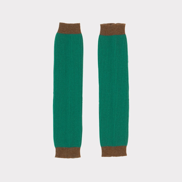 Flatshot of the teal & mushroom arm warmers 