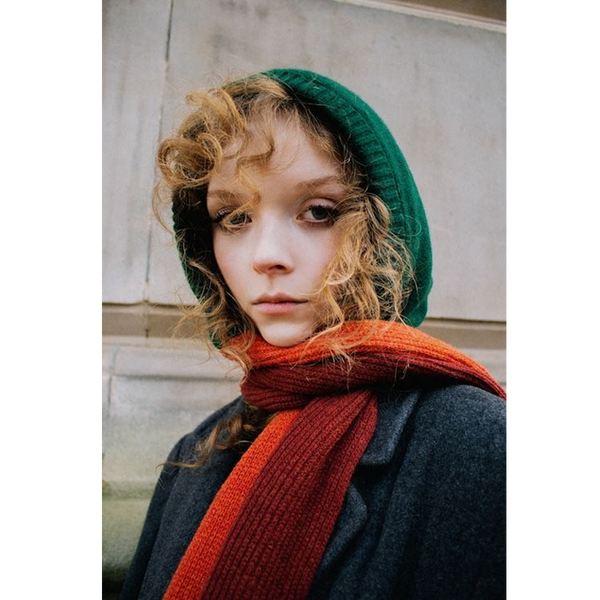 Person wearing HADES Autumn Hooded Scarf