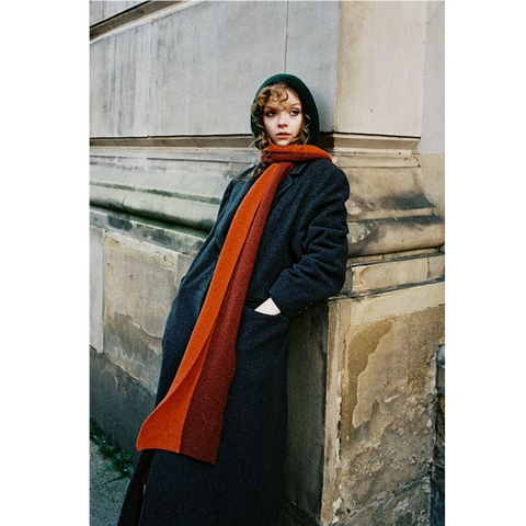 Person wearing HADES Autumn Hooded Scarf in street