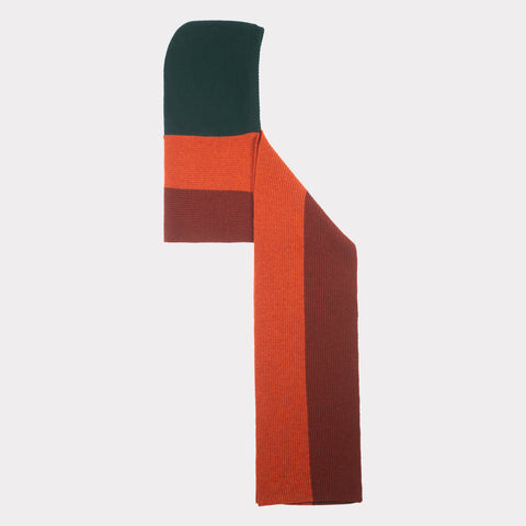 The forest, burnt orange & burgundy hooded scarf side view