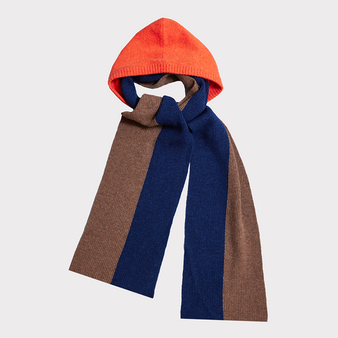 HADES the orange, navy & tobacco hooded scarf