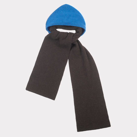 The tobacco brown & blue hooded scarf flatshot