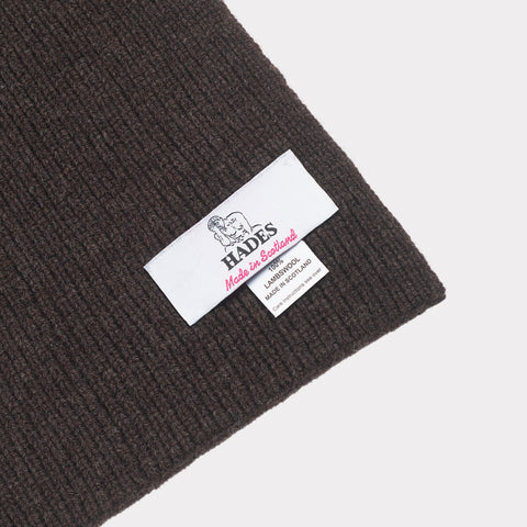 The tobacco brown & blue hooded scarf label
