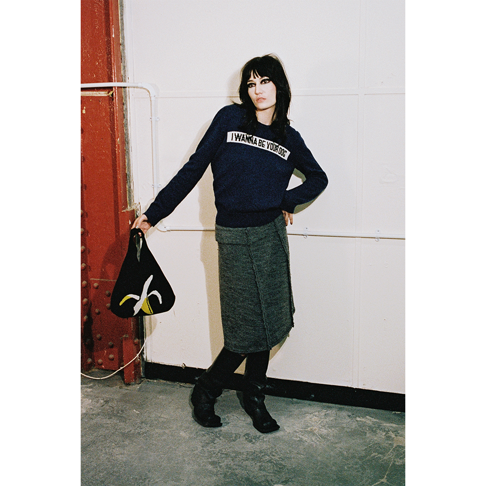 Womens model shot of the Iggy Pop 'I Wanna Be Your Dog' jumper
