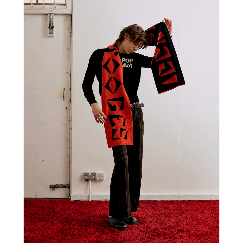 Model shot of the Iggy & The Stooges scarf from the Iggy Pop collection