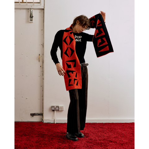 Model shot of the Iggy & The Stooges scarf from the Iggy Pop collection