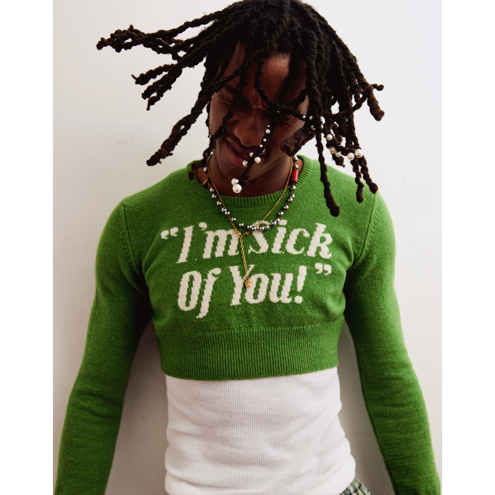 Mens detail shot of the Iggy Pop 'I'm Sick Of You' jumper