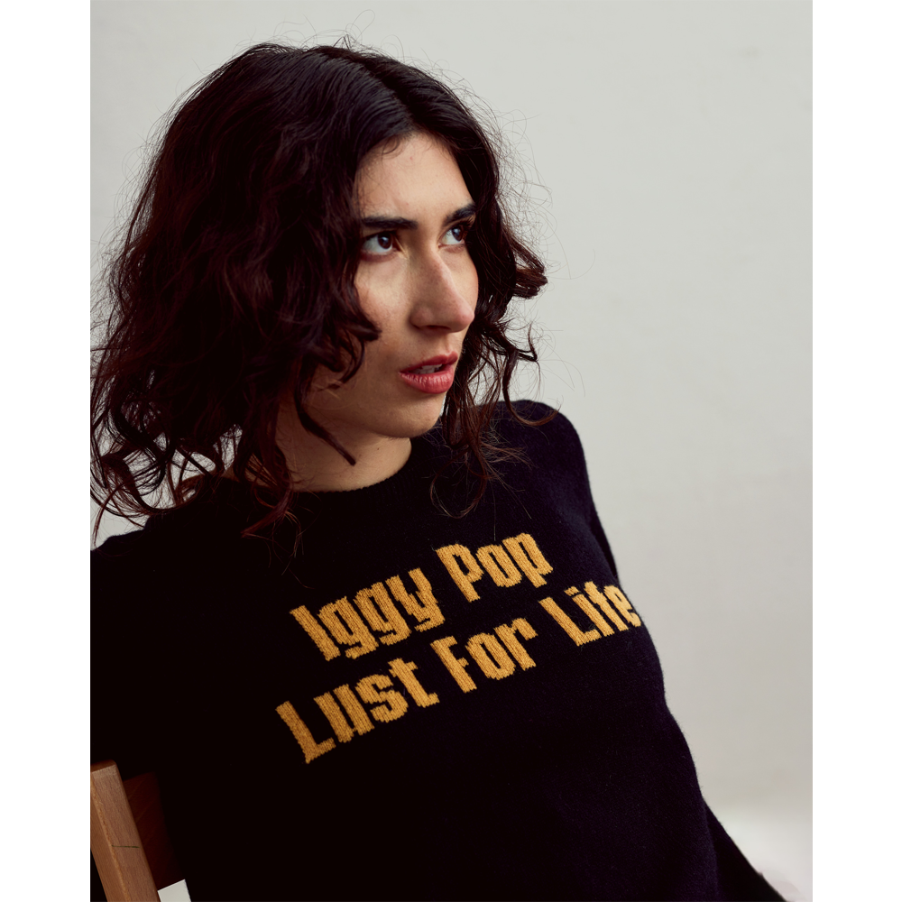 Womens model shot of Iggy Pop 'Lust For Life' jumper

