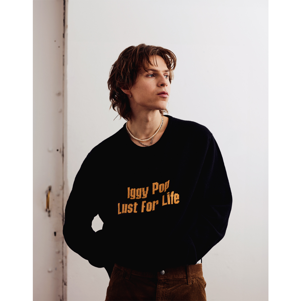 Mens model shot of the Iggy Pop 'Lust For Life' jumper