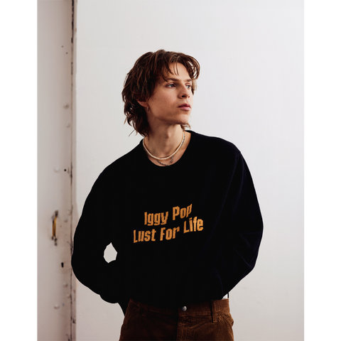 Mens model shot of the Iggy Pop 'Lust For Life' jumper