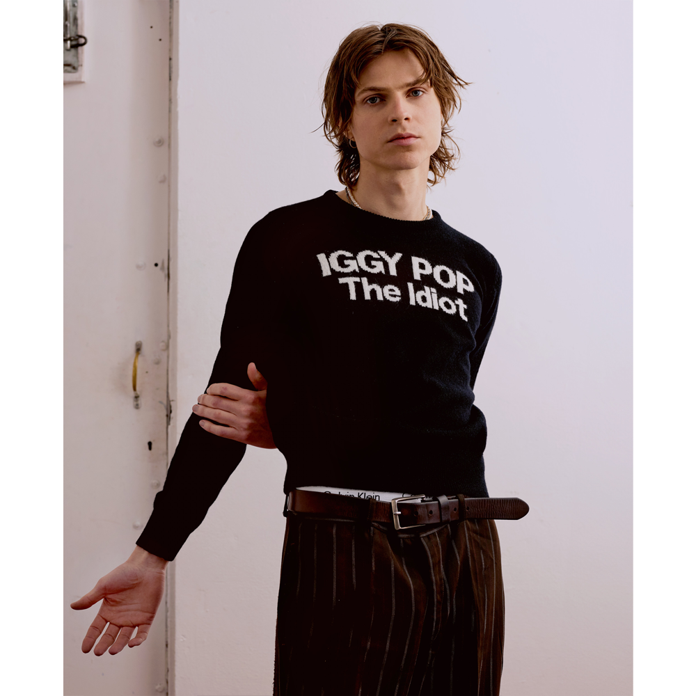Mens model shot of Iggy Pop 'The Idiot' jumper