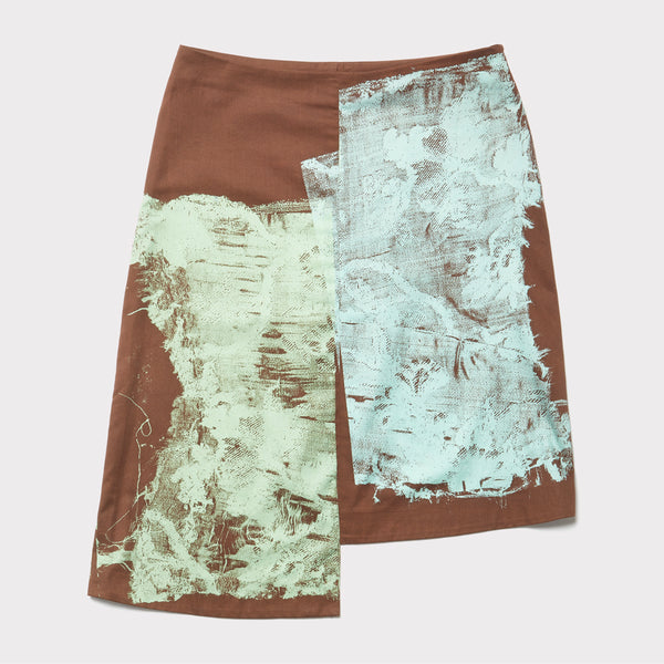 The HADES mint, turquoise and brown 'Sartre' skirt front