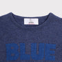 Neck label detail image of the 'BLUE' knit from the Joni Mitchell Collection