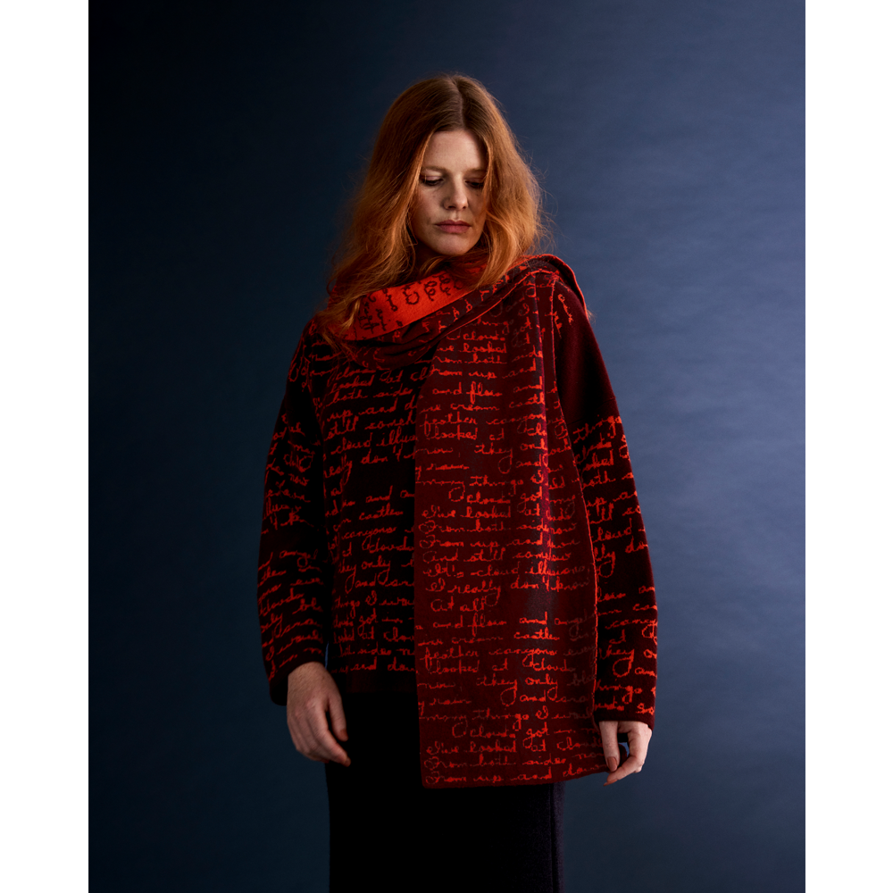 Model wearing the Both Sides Now Scarf from the Joni Mitchell Collection 