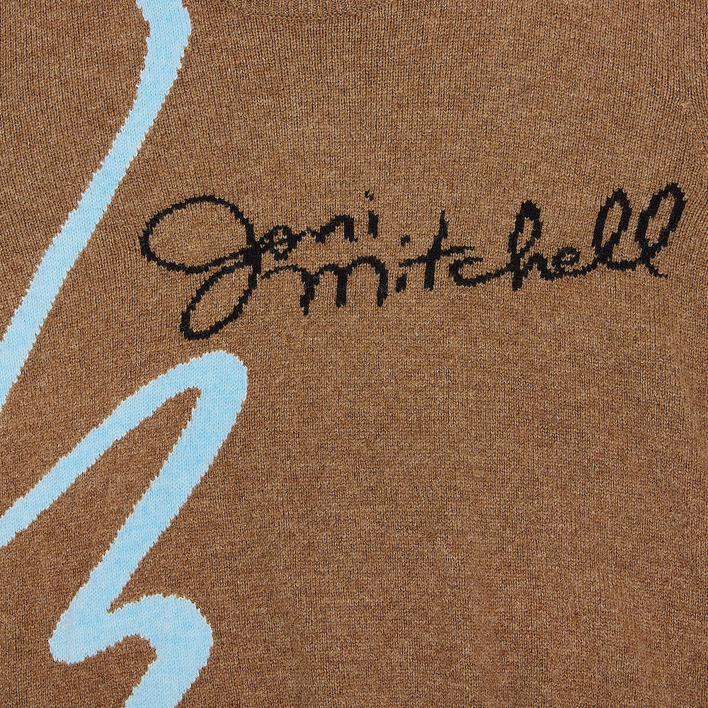 Detail image of the 'Joni Mitchell' slogan knit from the Joni Mitchell Collection