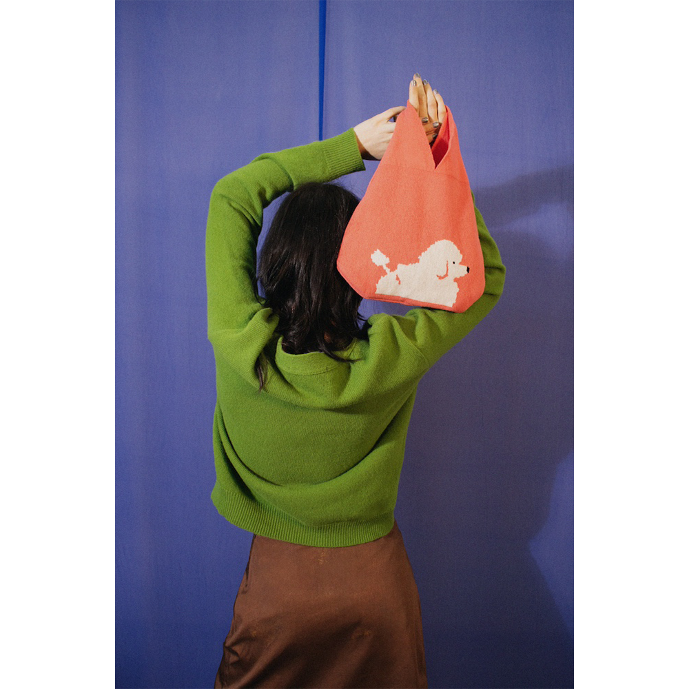 Model holding HADES Poodle Bag