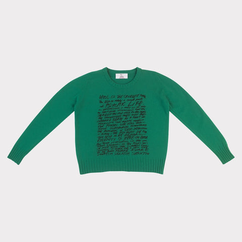Front image of the April is the Cruellest Month Knit in Jade Green & Black