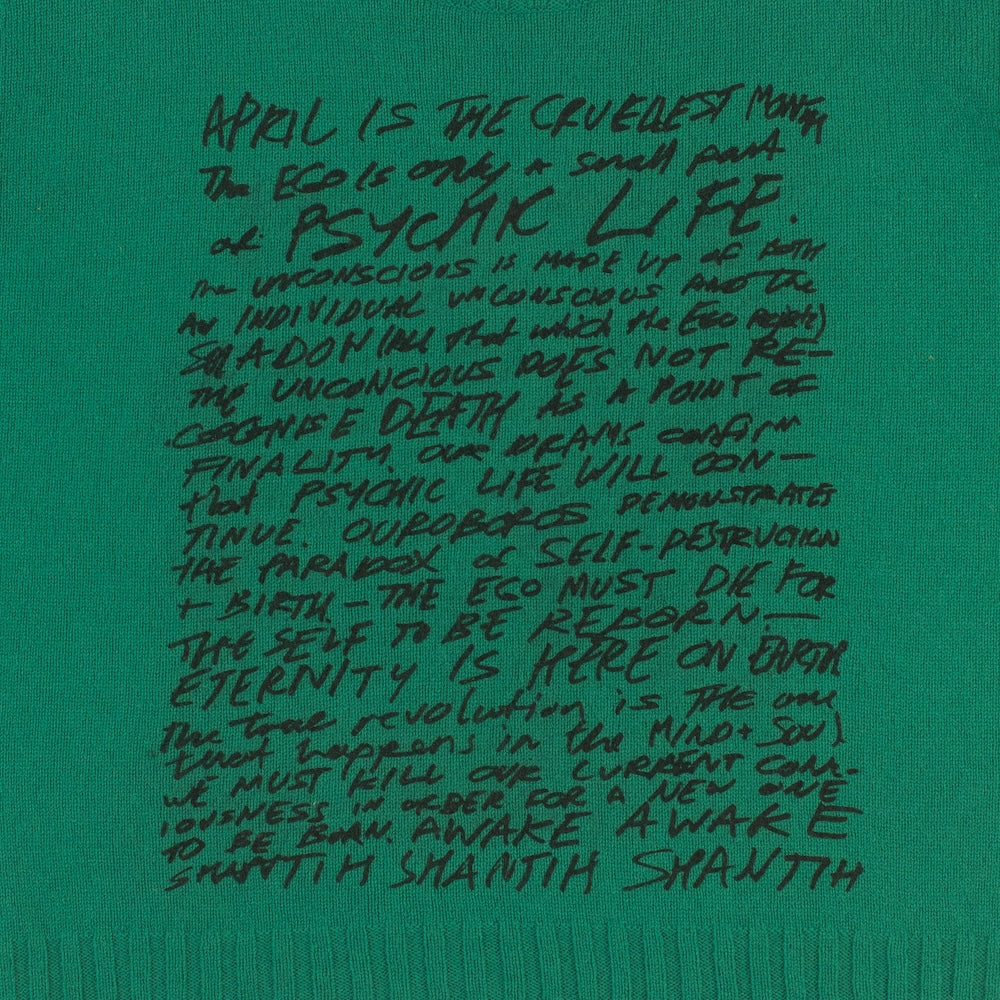 Detail image of the April is the Cruellest Month Knit in Jade Green & Black