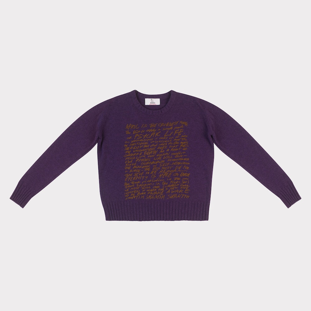 Front image of the April is the Cruellest Month Knit in Plum & Honey Orange
