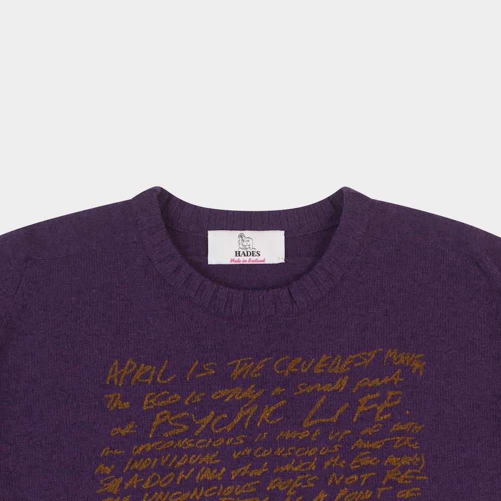 Neck detail image of the April is the Cruellest Month Knit in Plum & Honey Orange