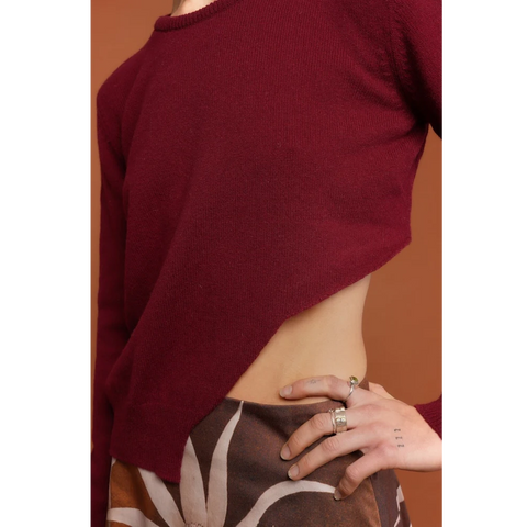 Detail of the Sabi Knit in Blood Red