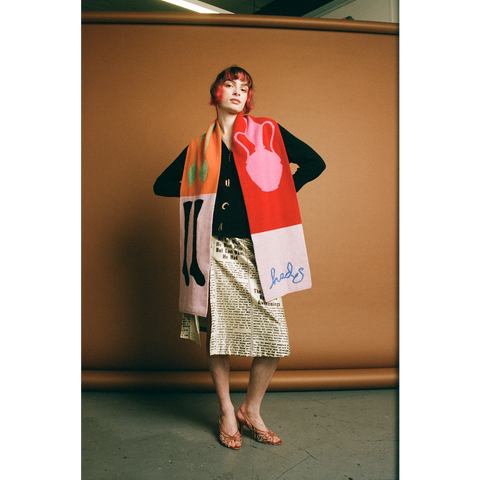 Model wearing HADES Eccentric socks scarf 