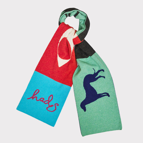 HADES Eccentric scarf featuring the Whippet, Snake and Eye tied flat shot