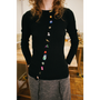 Model wearing Asymmetrical Cardigan button details