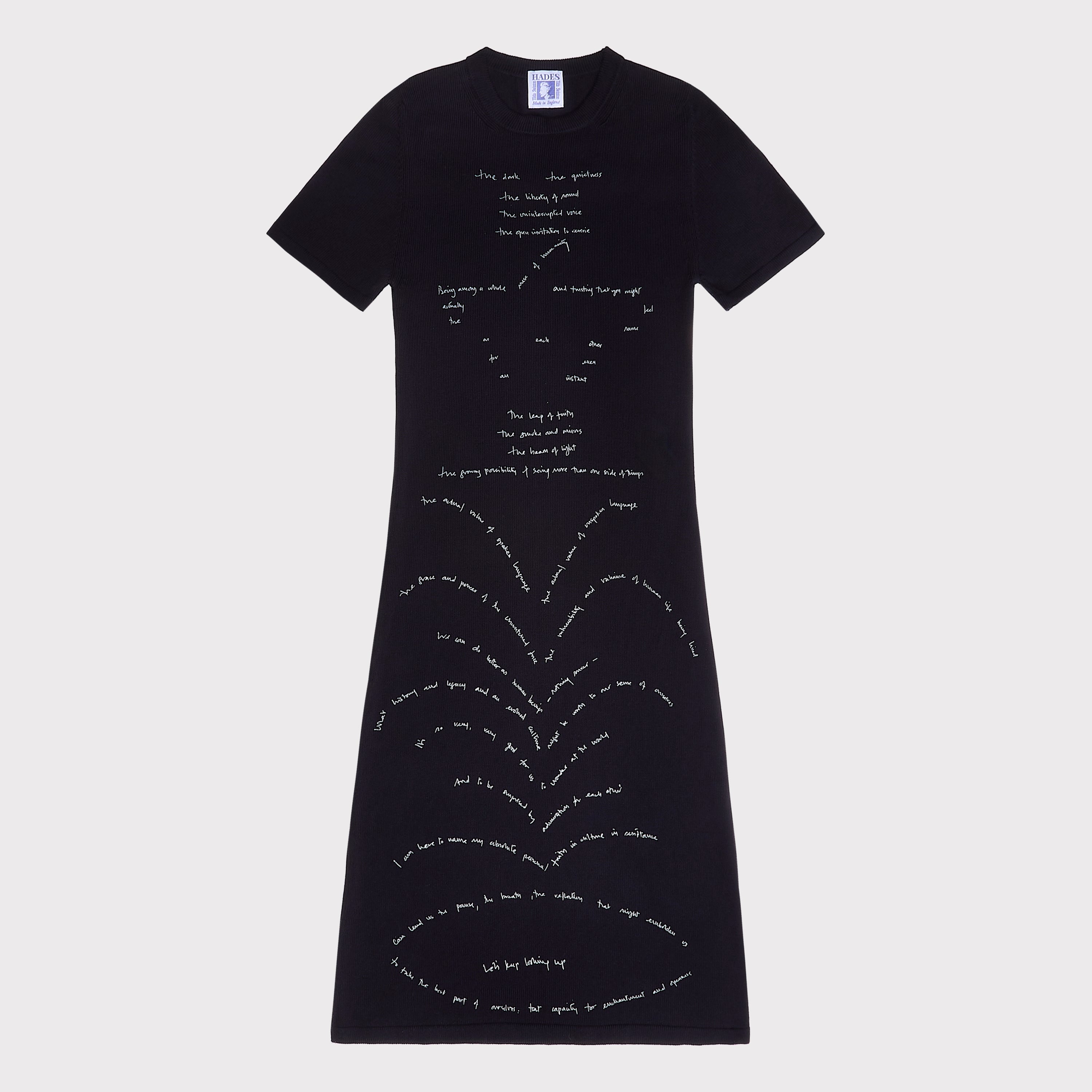Front flatshot of the "Dear Fellow Humans"dress.