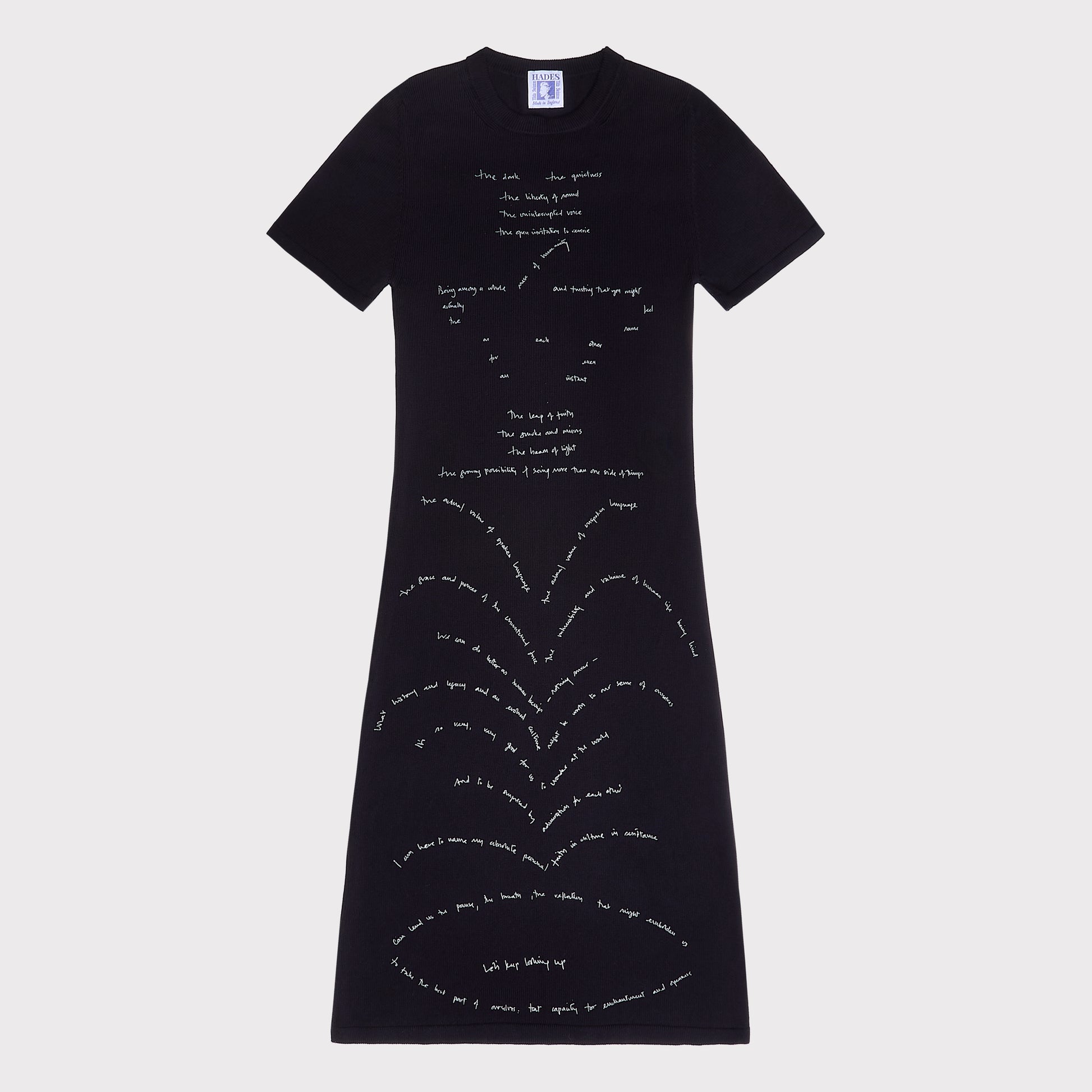 Front flatshot of the "Dear Fellow Humans"dress.