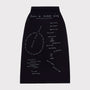 Front flatshot of "Notes for Radical Living" skirt.