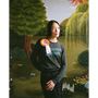 Model wearing Make Friends With Chaos jumper and VOTE TILDA rosette