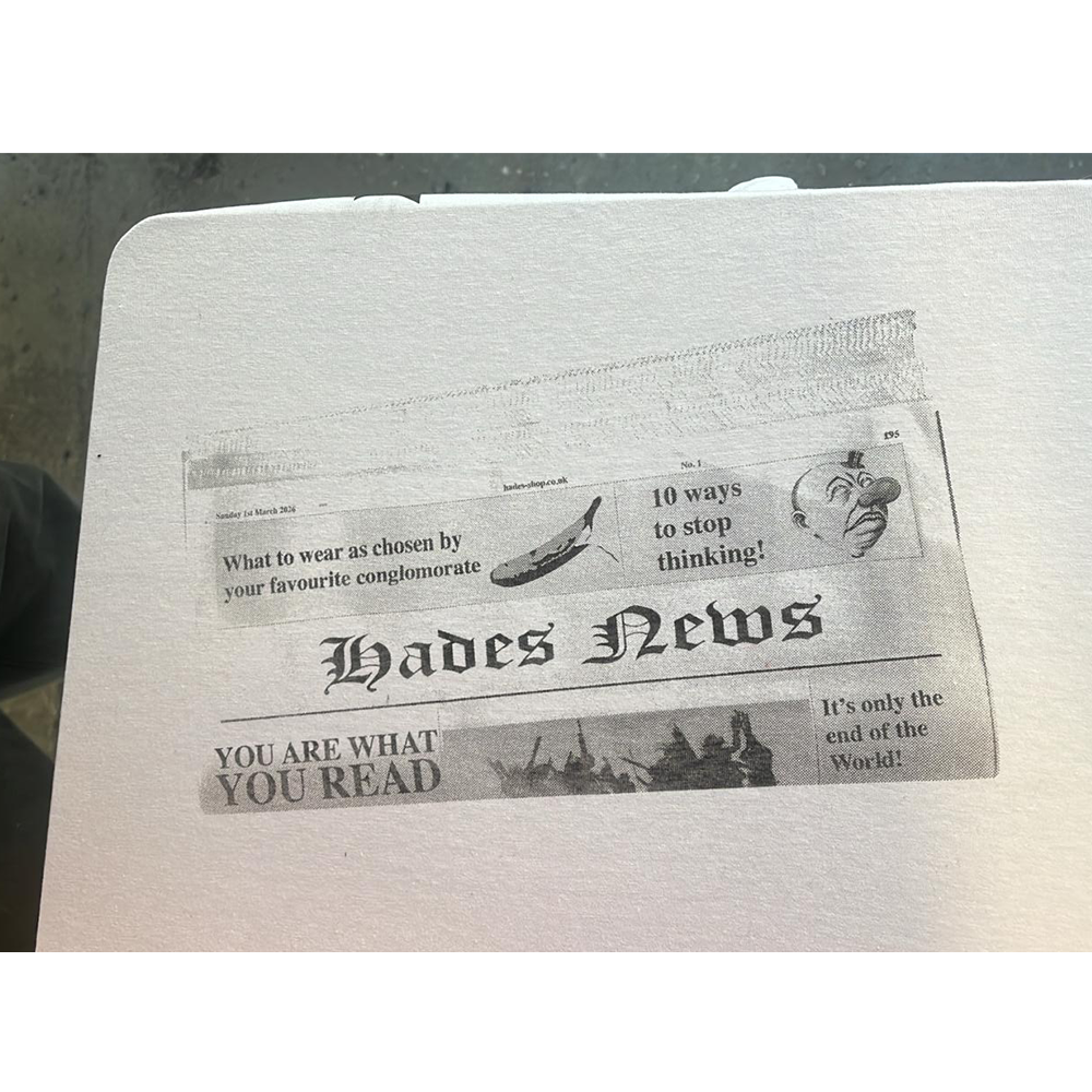 HADES Newspaper design on their top with humorous headlines 