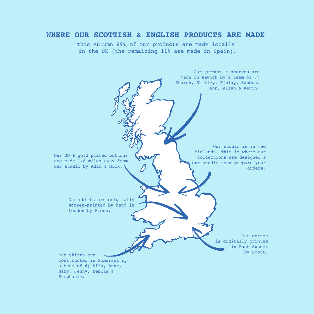 An illustrated map of the UK showing areas of production for HADES products
