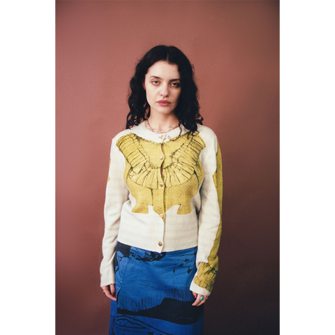 Model wearing HADES Wool Bodice Cardigan