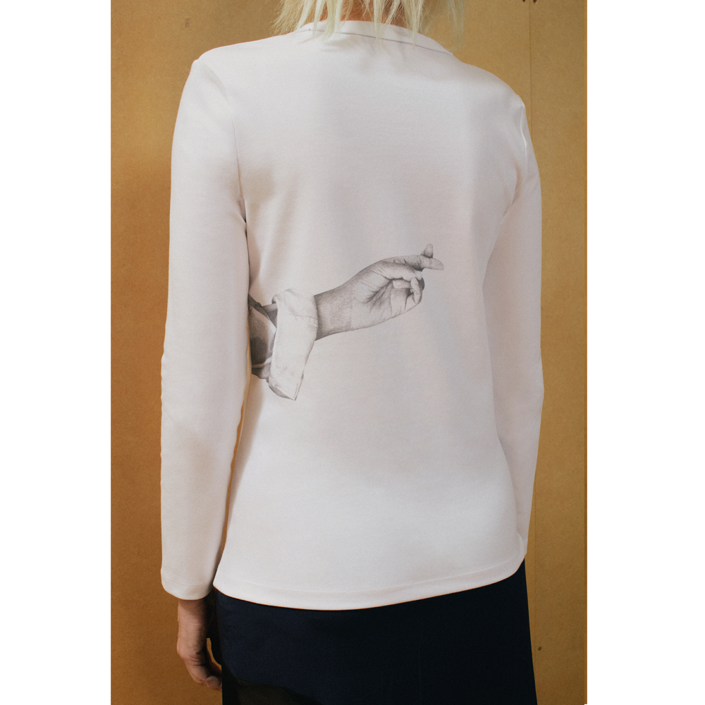 Model wearing the Deception top.